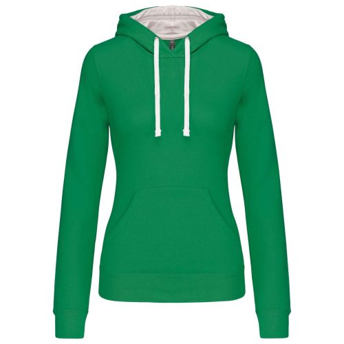 Női pulóver kontrasztos bélésű kapucnival, Kariban KA465, Light Kelly Green/White-2XL