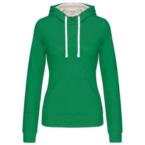 Női pulóver kontrasztos bélésű kapucnival, Kariban KA465, Light Kelly Green/White-XL