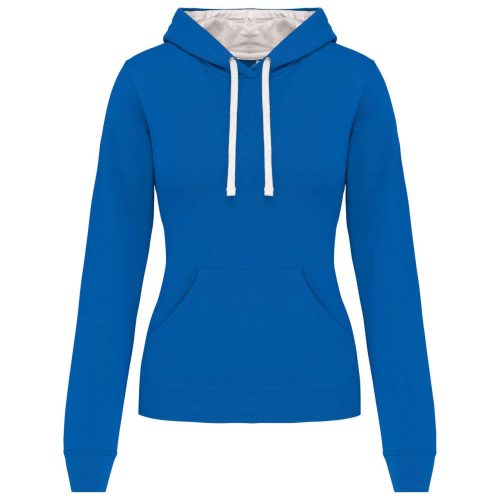 Női pulóver kontrasztos bélésű kapucnival, Kariban KA465, Light Royal Blue/White-XL