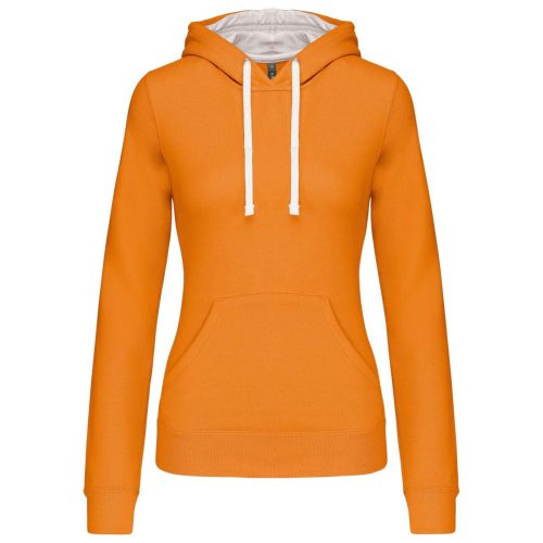 Női pulóver kontrasztos bélésű kapucnival, Kariban KA465, Orange/White-2XL