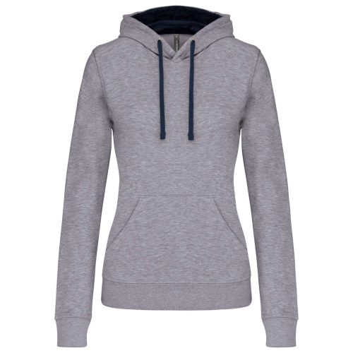 Női pulóver kontrasztos bélésű kapucnival, Kariban KA465, Oxford Grey/Navy-XL