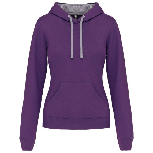 Női pulóver kontrasztos bélésű kapucnival, Kariban KA465, Purple/Oxford Grey-2XL