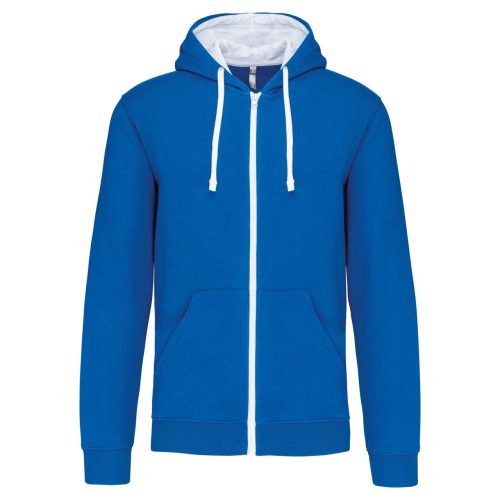 Férfi cipzáras pulóver kontrasztos bélésű kapucnival, Kariban KA466, Light Royal Blue/White-L