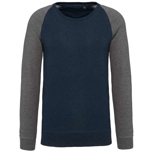 Férfi kétszínű organikus raglános pulóver, Kariban KA491, French Navy Heather/Grey Heather-S