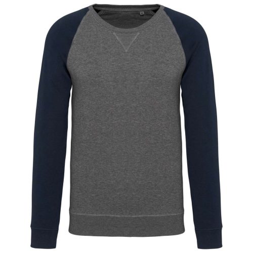 Férfi kétszínű organikus raglános pulóver, Kariban KA491, Grey Heather/Navy-S