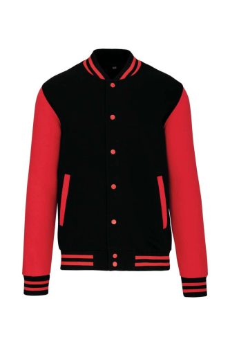 Uniszex  vastag patentos pulóver, Kariban KA497, Black/Red-2XL