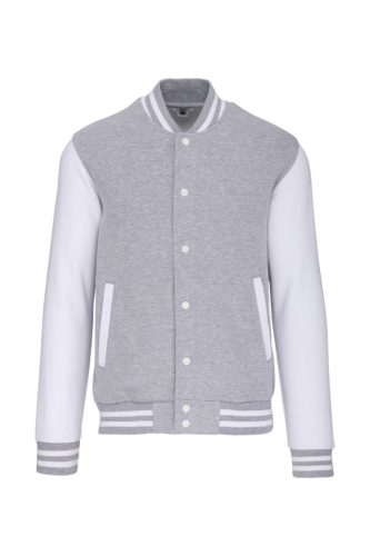 Uniszex  vastag patentos pulóver, Kariban KA497, Oxford Grey/White-2XL