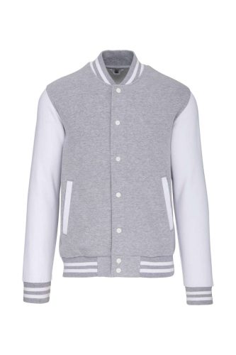 Uniszex  vastag patentos pulóver, Kariban KA497, Oxford Grey/White-XL