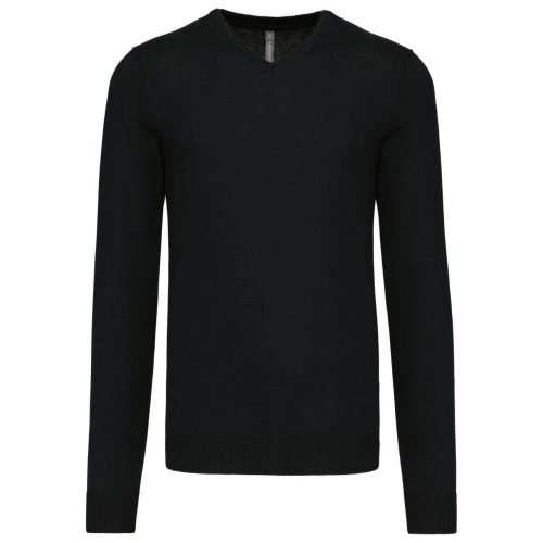 Férfi V-nyakú keskeny szabású pulóver, Kariban KA965, Black-2XL