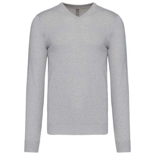 Férfi V-nyakú keskeny szabású pulóver, Kariban KA965, Grey Melange-2XL