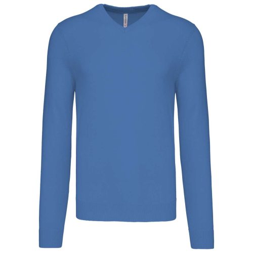 Férfi V-nyakú keskeny szabású pulóver, Kariban KA965, Light Royal Blue-2XL