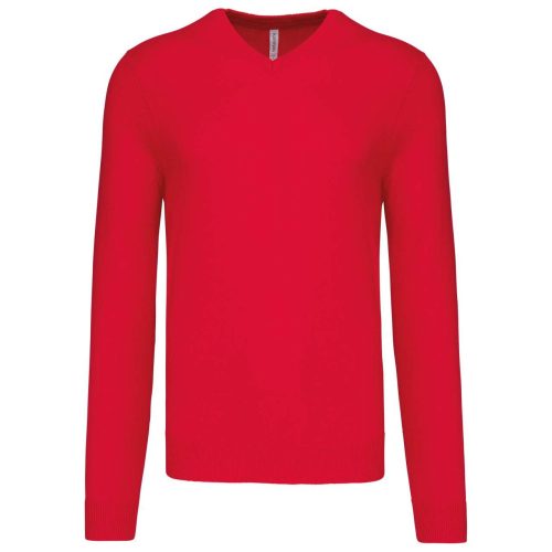 Férfi V-nyakú keskeny szabású pulóver, Kariban KA965, Red-2XL