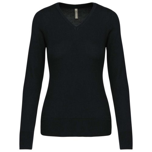 Női V-nyakú testhezálló pulóver, Kariban KA966, Black-XL