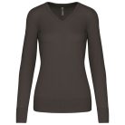 Női V-nyakú testhezálló pulóver, Kariban KA966, Dark Grey-XL