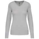 Női V-nyakú testhezálló pulóver, Kariban KA966, Grey Melange-2XL