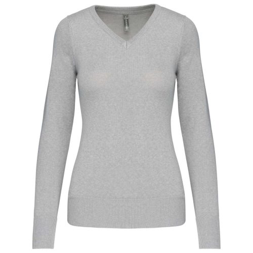 Női V-nyakú testhezálló pulóver, Kariban KA966, Grey Melange-2XL