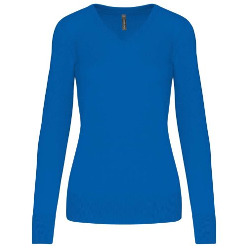 Női V-nyakú testhezálló pulóver, Kariban KA966, Light Royal Blue-2XL