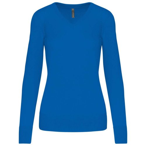 Női V-nyakú testhezálló pulóver, Kariban KA966, Light Royal Blue-L