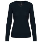 Női V-nyakú testhezálló pulóver, Kariban KA966, Navy-2XL