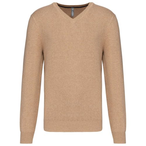 Férfi prémium V-nyakú pulóver, Kariban KA982, Camel Heather-2XL