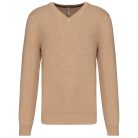 Férfi prémium V-nyakú pulóver, Kariban KA982, Camel Heather-3XL