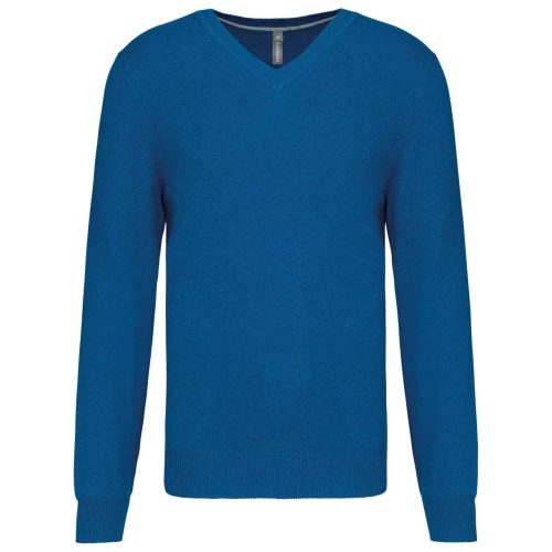 Férfi prémium V-nyakú pulóver, Kariban KA982, Mykonos Blue Heather-2XL