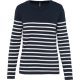 Női vállon gombolós csíkos pulóver, Kariban KA990, Striped Navy/Off White-2XL