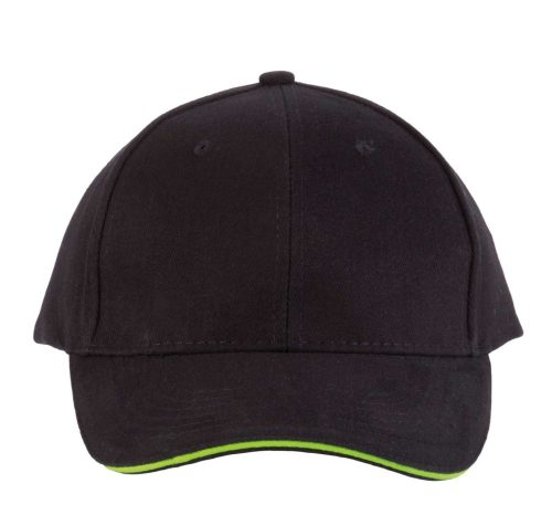 KP011 hat paneles Baseball sapka K-UP, Black/Lime-U