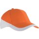 KP045 kétszínű baseball sapka, 6 paneles K-UP, Orange/White-U