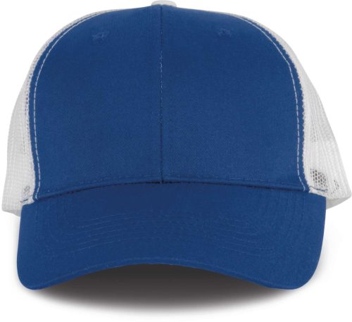 KP110 műanyag csatos 6 paneles hálós baseball sapka K-UP, Royal Blue/White-U