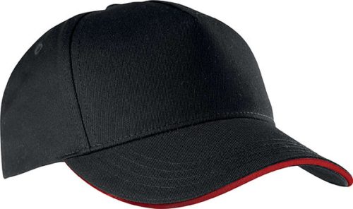 KP130 tépőzáras öt paneles pamut baseball sapka K-UP, Black/Red-U