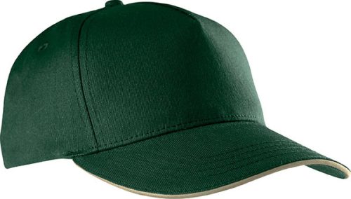 KP130 tépőzáras öt paneles pamut baseball sapka K-UP, Forest Green/Beige-U