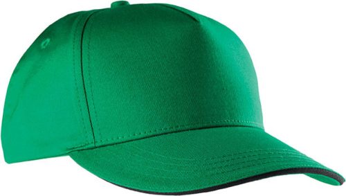 KP130 tépőzáras öt paneles pamut baseball sapka K-UP, Kelly Green/Black-U