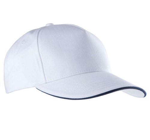 KP130 tépőzáras öt paneles pamut baseball sapka K-UP, White/Navy-U