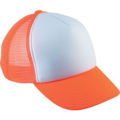   KP143 gyerek, hálós baseball sapka 5 paneles K-UP, White/Fluorescent Orange-U