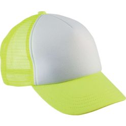   KP143 gyerek, hálós baseball sapka 5 paneles K-UP, White/Fluorescent Yellow-U