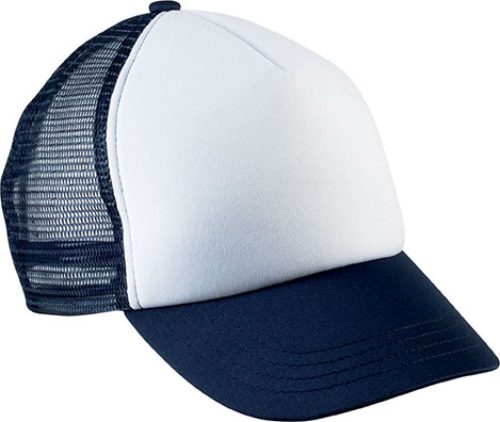 KP143 gyerek, hálós baseball sapka 5 paneles K-UP, White/Navy-U