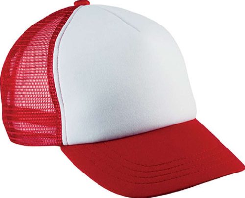 KP143 gyerek, hálós baseball sapka 5 paneles K-UP, White/Red-U