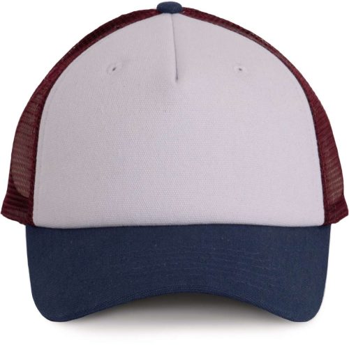 KP170 hálós baseball sapka 5 panellel, műanyag csattal K-UP, White/Indigo/Wine-U