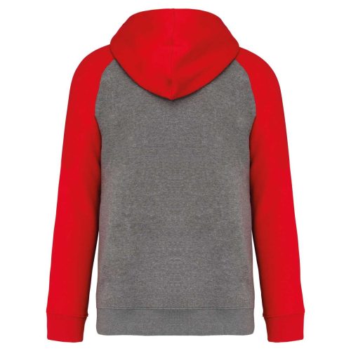 PA369 kétszínű raglán ujjú kapucnis pulóver Proact, Grey Heather/Sporty Red-2XL