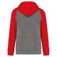 PA369 kétszínű raglán ujjú kapucnis pulóver Proact, Grey Heather/Sporty Red-2XL