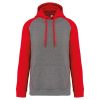 PA369 kétszínű raglán ujjú kapucnis pulóver Proact, Grey Heather/Sporty Red-2XL