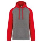 PA369 kétszínű raglán ujjú kapucnis pulóver Proact, Grey Heather/Sporty Red-2XL