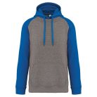 PA369 kétszínű raglán ujjú kapucnis pulóver Proact, Grey Heather/Sporty Royal Blue-2XL