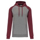 PA369 kétszínű raglán ujjú kapucnis pulóver Proact, Grey Heather/Wine Heather-3XL