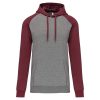 PA369 kétszínű raglán ujjú kapucnis pulóver Proact, Grey Heather/Wine Heather-S