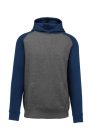 PA370 gyerek kapucnis pulóver, kétszínű raglán ujjú Proact, Grey Heather/Sporty Navy-10/12