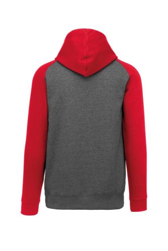 PA370 gyerek kapucnis pulóver, kétszínű raglán ujjú Proact, Grey Heather/Sporty Red-10/12