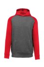 PA370 gyerek kapucnis pulóver, kétszínű raglán ujjú Proact, Grey Heather/Sporty Red-10/12