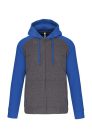 PA380 kétszínű cipzáras kapucnis kapucnis pulóver Proact, Grey Heather/Sporty Royal Blue-L